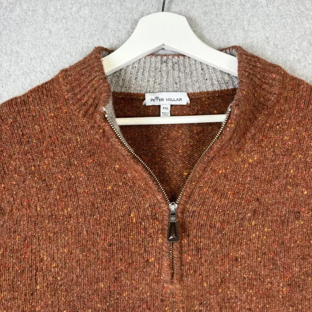 Peter Millar Donegal 1/4 Zip Golf Sweater Mens 2XL Alpaca Burnt Orange MSRP $278